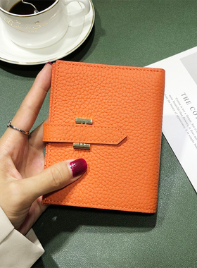 头层软牛皮短款H钱包女真皮小巧超薄简约2025新款多功能折叠皮夹