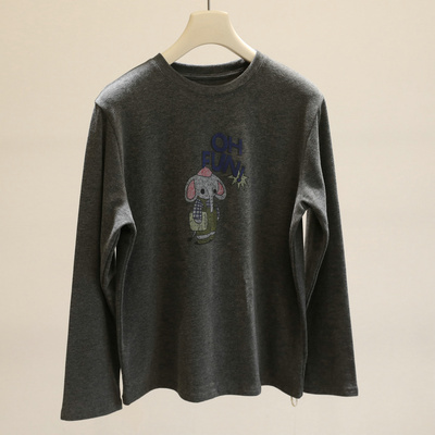 双面保暖！磨毛加绒小象长袖T恤女2025秋冬加厚内搭打底衫上衣