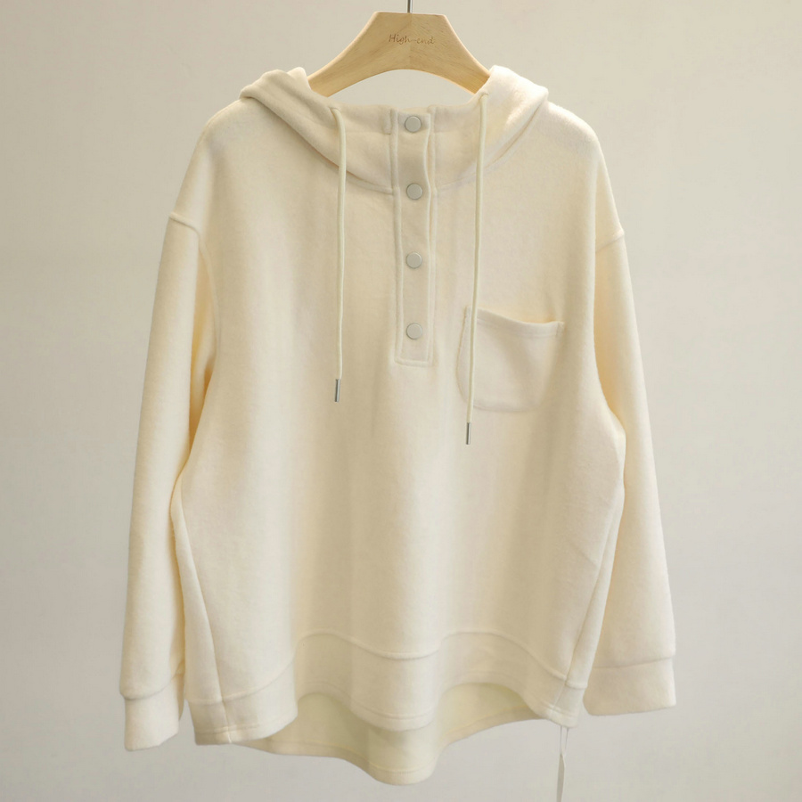 敲击好搭配！杏色磨毛加厚连帽卫衣女冬季宽松显瘦洋气套头上衣