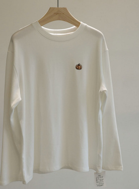 搭配C位王炸~南瓜刺绣白色长袖T恤女秋冬基础百搭休闲内搭打底衫