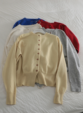 品质感爆棚~冬季羊毛单排扣毛衣开衫女韩版纯色圆领洋气针织衫潮