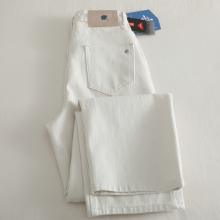 拖地长裤 渠道大厂货 阔腿裤 女高腰窄版 四面弹力米白色直筒牛仔裤