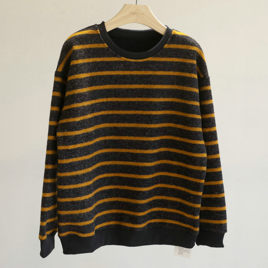 出乎意料的好~兔毛绒条纹加绒卫衣女冬季磨毛加厚宽松圆领上衣