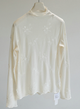上身美绝了~白色高领立体刺绣打底衫女士秋冬气质百搭内搭上衣