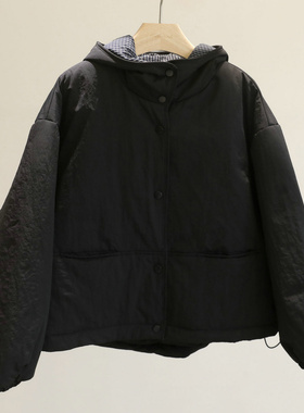 性价比嘎嘎高！宽松连帽棉服女黑色通勤保暖简约棉衣短外套松弛感