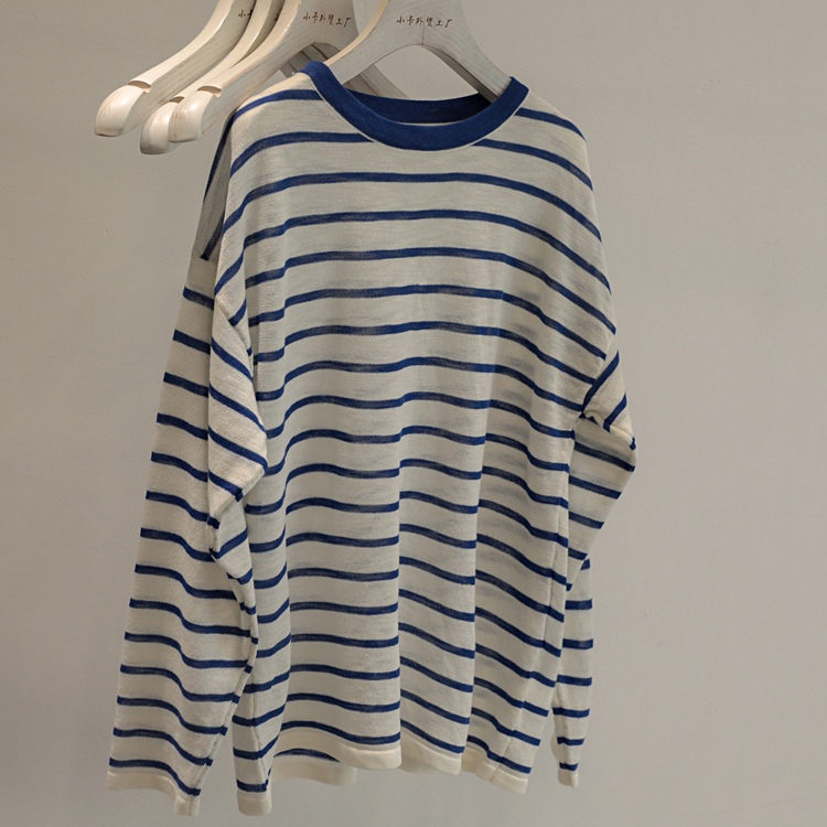 舒服不像话！韩版休闲百搭基础款条纹长袖T恤女宽松圆领打底上衣