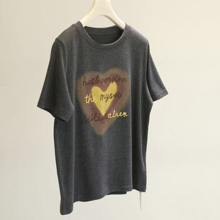 K碑好货~灰色爱心磨毛短袖T恤女韩版秋冬加厚宽松打底衫上衣