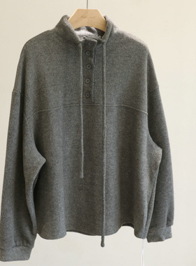 博主穿搭~半高领磨毛加厚卫衣女灰色宽松大版显瘦韩版休闲上衣