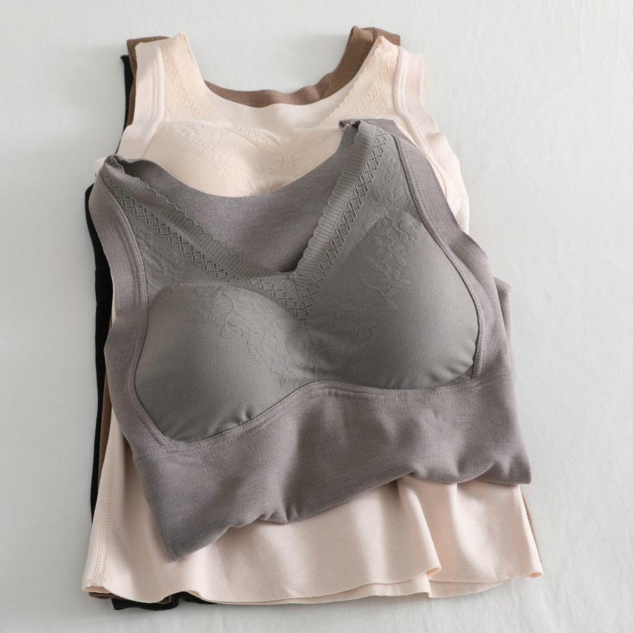 小火炉内搭！蕾丝自发热羊毛保暖背心女秋冬带胸垫打底免穿文胸