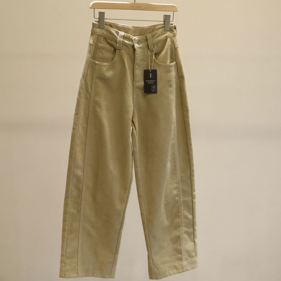 遮胯神裤！卡其色灯芯绒弯刀裤女宽松胖mm显瘦休闲阔腿牛仔裤长裤