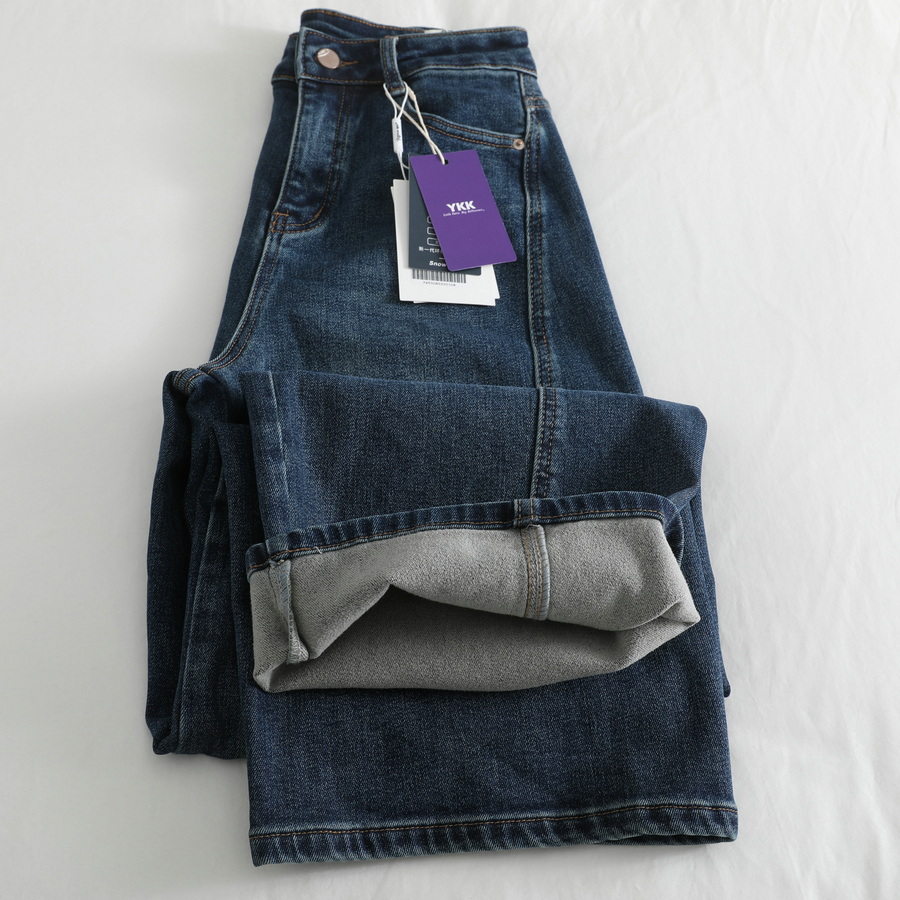 秒变直直腿!加绒弹力阔腿牛仔裤女休闲百搭高腰直筒拖地长裤