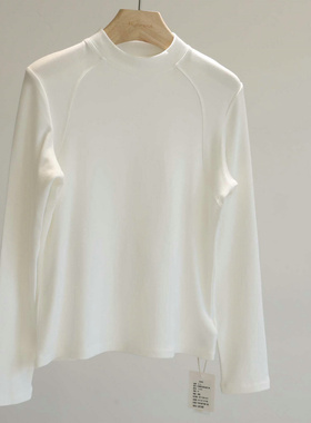 衣橱bi备单品~加绒半高领白色打底衫女秋冬修身显瘦百搭T恤短上衣