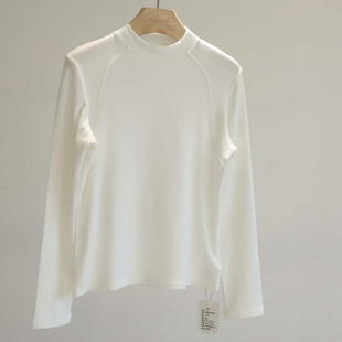 显瘦百搭T恤短上衣 女秋冬修身 衣橱bi备单品 加绒半高领白色打底衫