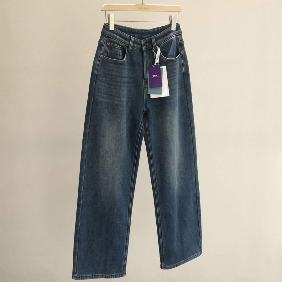 保暖有型！加绒蓝色阔腿牛仔裤女冬季高腰弹力宽松加厚拖地长裤,女装/女士精品,牛仔裤,淘宝优惠券,粉丝福利购,淘宝优惠卷