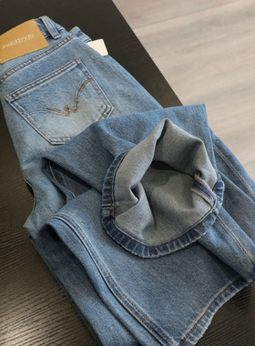 高端系列！高腰柔软弯刀裤女深蓝色宽松阔腿牛仔裤拖地长裤春款