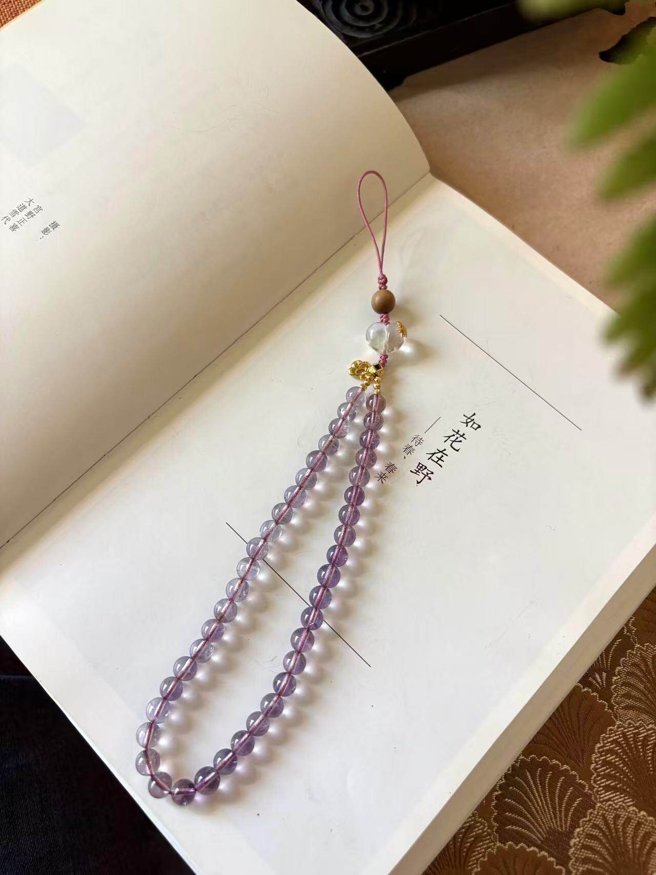 手机链紫水晶爱心白水晶手机链挂绳手腕款女手工挂件平安原创挂件