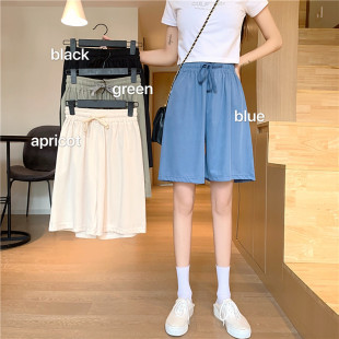 短裤女夏天薄款冰丝阔腿运动裤松紧腰不起球裤子热天宽松凉爽女裤