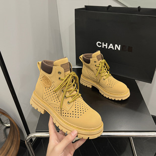 夏季女鞋真皮镂空马丁靴轻便有孔透气皮靴凉爽皮鞋防滑不闷脚靴子