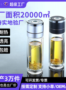 车载速开杯茶水分离杯子玻璃杯高级感耐高温双层男士玻璃水杯