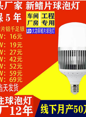 鳍片球泡灯E27大功率千足银工厂灯E40螺口车间灯100瓦150Wled灯泡