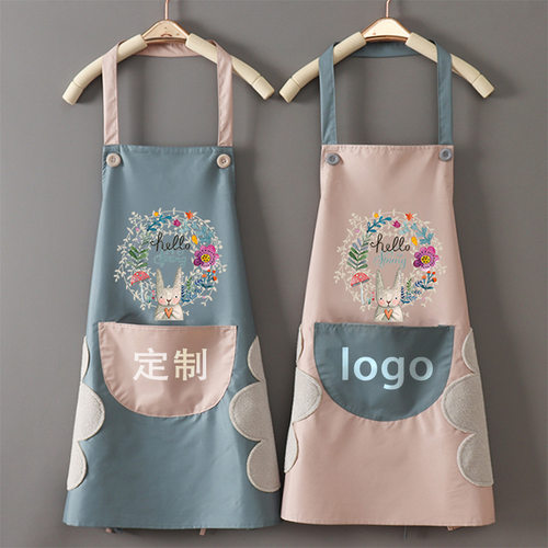 防水可擦手厨房围裙定制LOGO挂脖式工厂一件起批