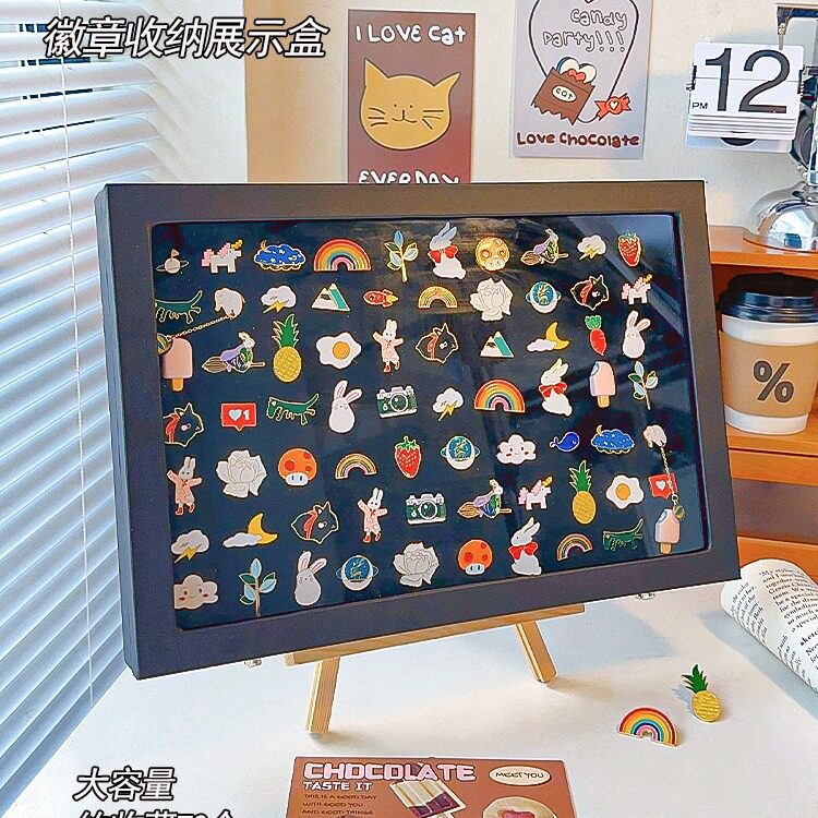 徽章收纳展示盒透明防尘胸针盒勋章展示架pu皮奖章盒徽章相框图片