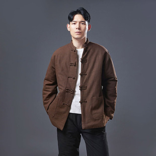 中国风唐装苎麻棉衣纯麻夹棉外套棉袄保暖宽松大码男款土布棉服
