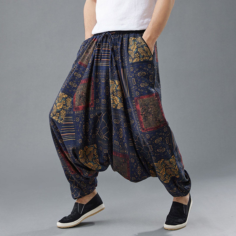 民族风棉麻灯笼裤低裆垮裤男松紧腰阔腿裤大裆裤大码宽松休闲裤