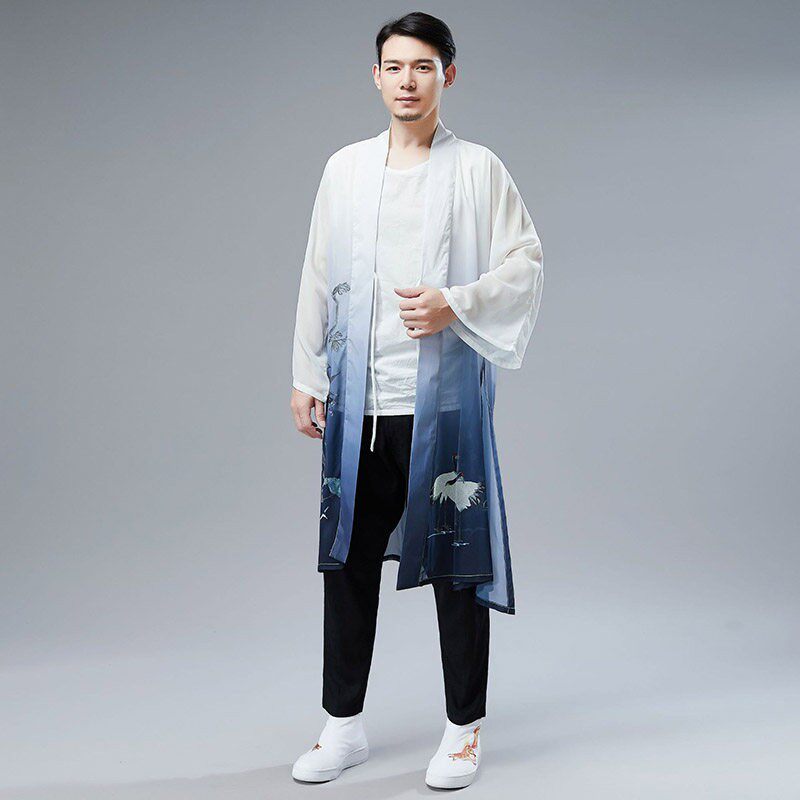 夏季薄款长风衣百鸟图改良汉服