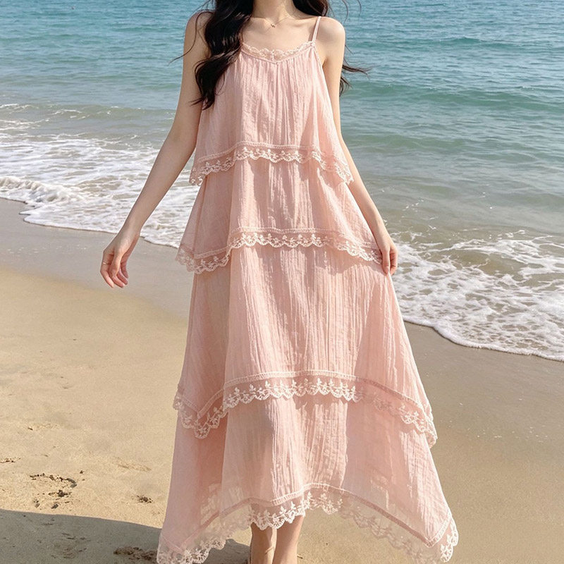 大理旅拍吊带长裙蕾丝花边文艺风