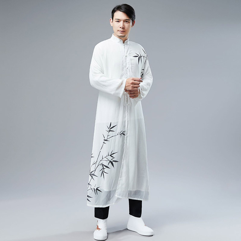 古风墨竹雪纺长衫演出服茶服薄款