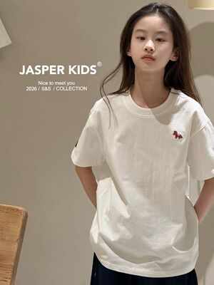 Jasper韩国波拉童装2026夏装男女童短袖T恤韩版中大童百搭上衣潮