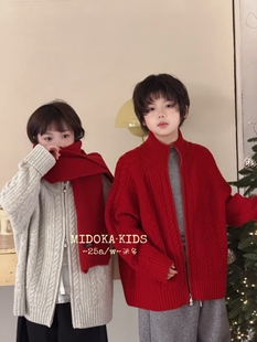米多MIDOKA新品2025冬儿童年装羊绒衫中大童三股加厚拉链针织开衫