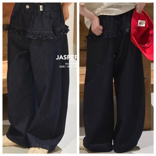Jasper波拉韩国童装2026春装女童荷叶边牛仔裤中大童韩版直筒裤潮