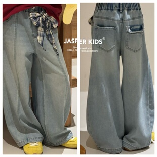 Jasper韩国波拉童装2026春装男女童牛仔直筒裤中大童韩版休闲长裤