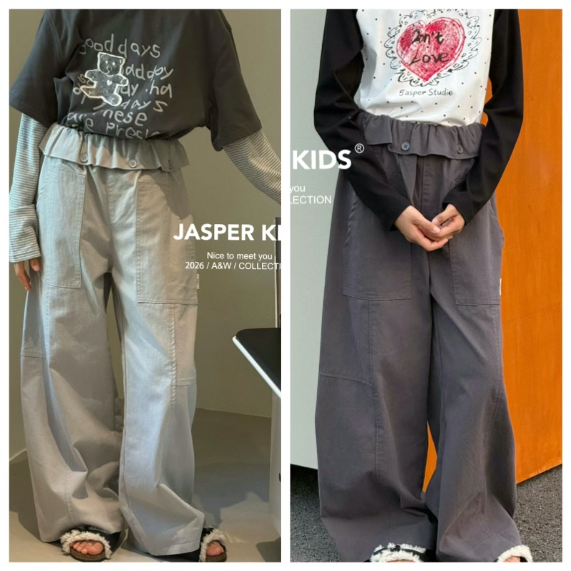 Jasper波拉韩国童装2026秋女童休闲裤中大童韩版花边腰直筒裤子潮