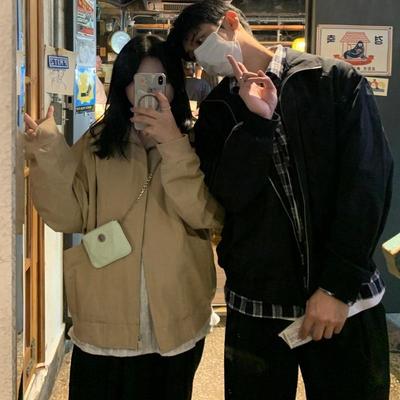 okhao翻领秋季宽松拉链