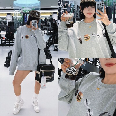 【汉堡卫衣】舒适百搭秋冬时尚圆领宽松上衣原创设计健身撸铁休闲