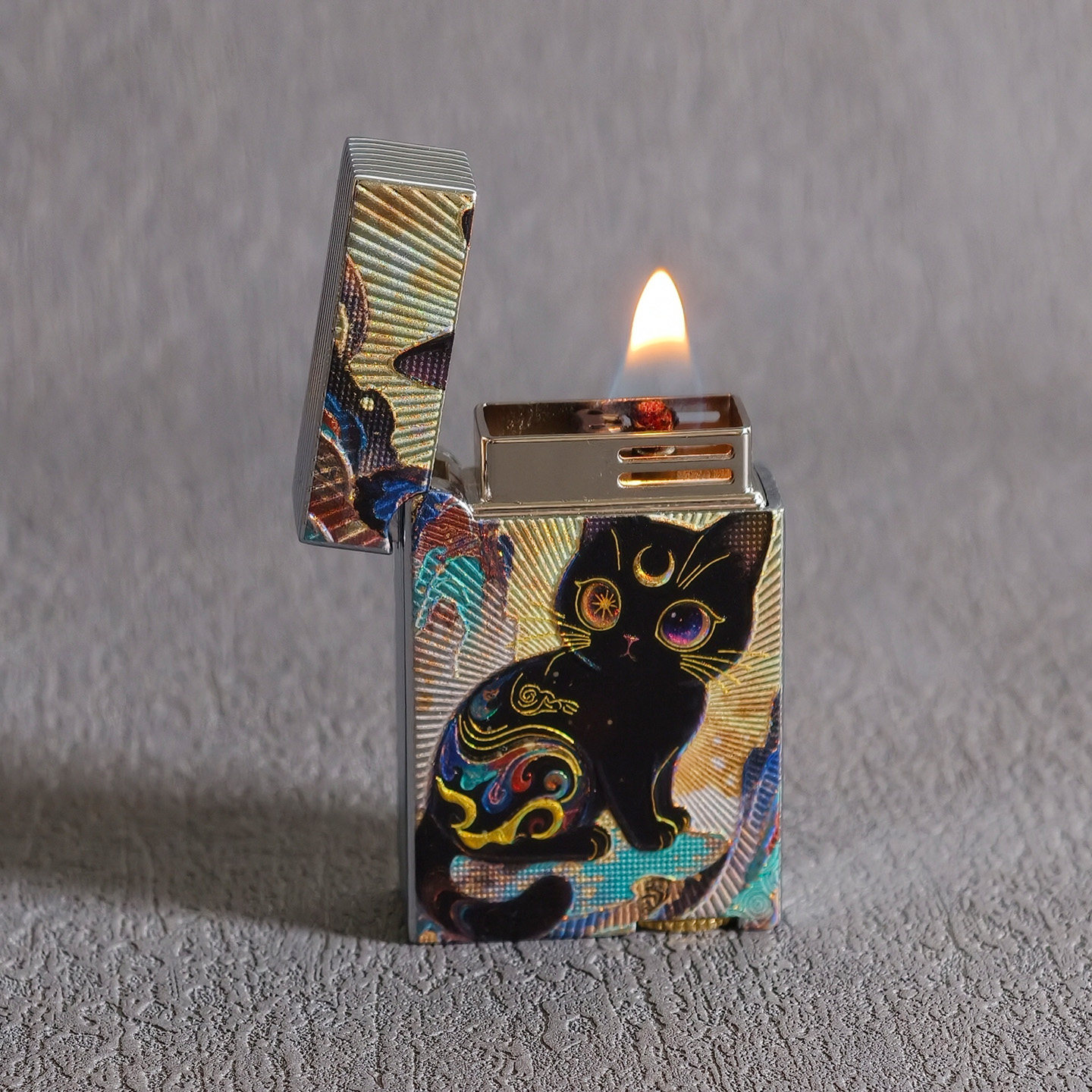 国潮镭雕异瞳小黑猫打火机！图片