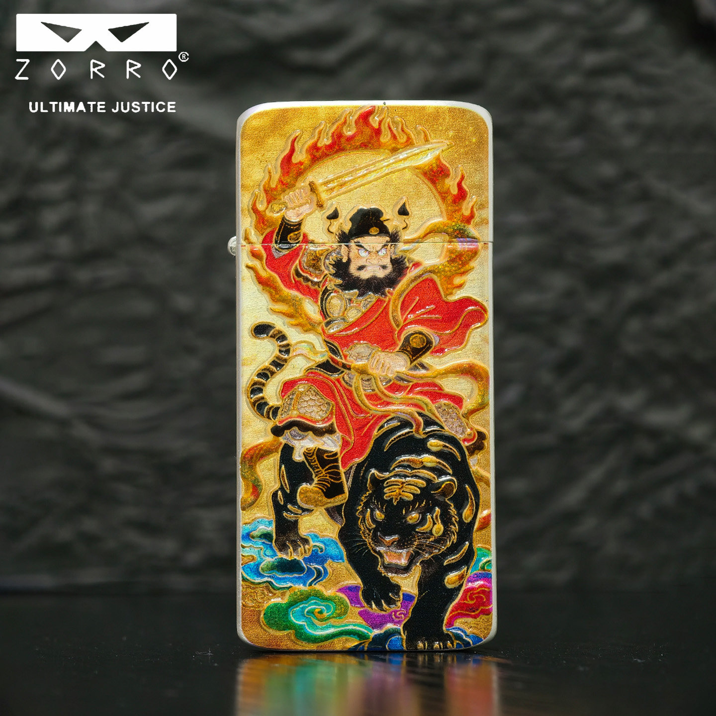 佐罗新款3D立体浮雕降魔钟馗煤油打火机正品国潮风纯铜拉丝银收藏