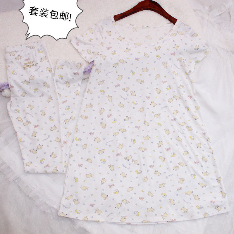 日系甜美可爱短袖睡裙女莫代尔棉弹力舒适宽松家居中长裙春夏纯棉