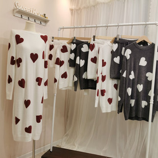 GP外贸原单日系甜美舒适奶昔面料针织爱心两件套睡衣睡裙家居套装