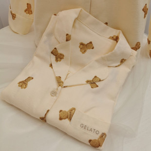 GP外贸原单日系甜美莫代尔弹力棉磨毛纯棉长袖衬衫系扣睡衣家居服