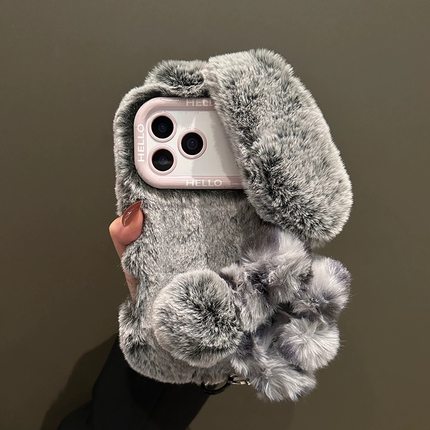 抖音同款oppoA3pro/A5/A2m毛绒k12s/A58x兔耳朵手机壳OPPOFindx9/7/8/6软OPPO Reno14/13/12/11/10链条A6可爱