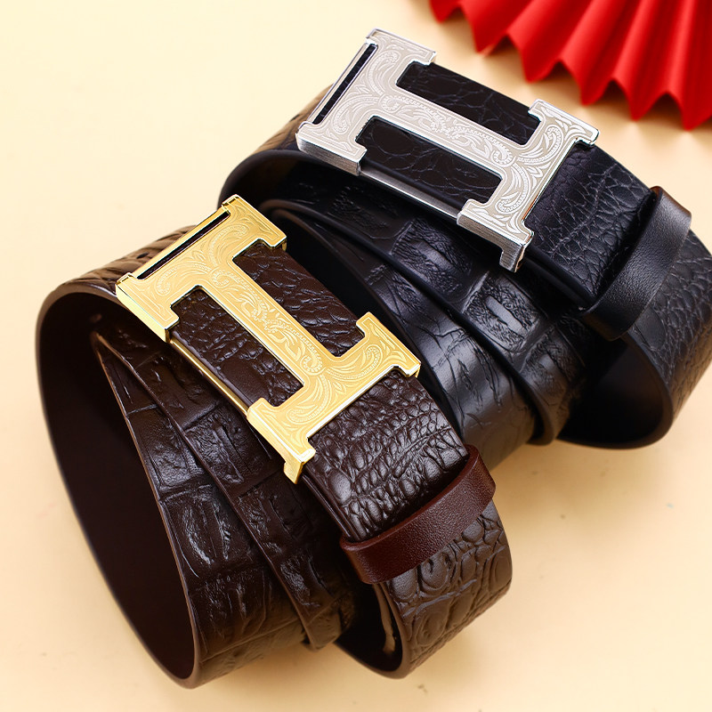 2026新款男士商务腰带H扣自动扣皮带鳄鱼纹压花百搭时尚高档礼物