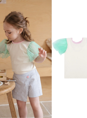 (现货)韩国PRANKSOME22夏季女童泡泡纱袖T恤上衣