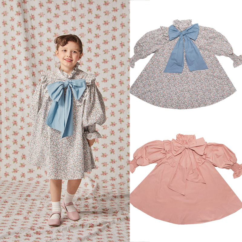 JUJUBONG荷叶边蝴蝶结连衣裙