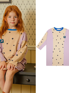 (现货)韩国PRANKSOME22秋季纯棉星星拼色圆领长袖连衣裙