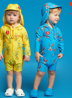 (现货)BEBEDEPINO/Looney Tunes24夏季联名男女儿童连体泳衣泳帽