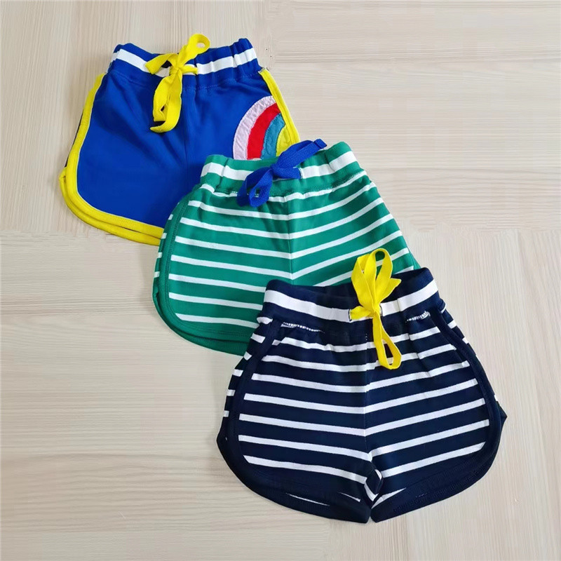 Te价~夏季女童纯棉毛巾面料条纹短裤 女宝宝皮筋休闲运动裤图片